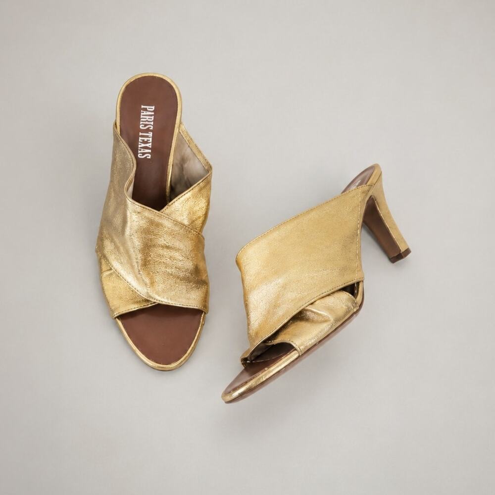 Paris Texas Maria Gold Leather Mules Heels Womens IT 39/US 9 Slip On Italy NWOT